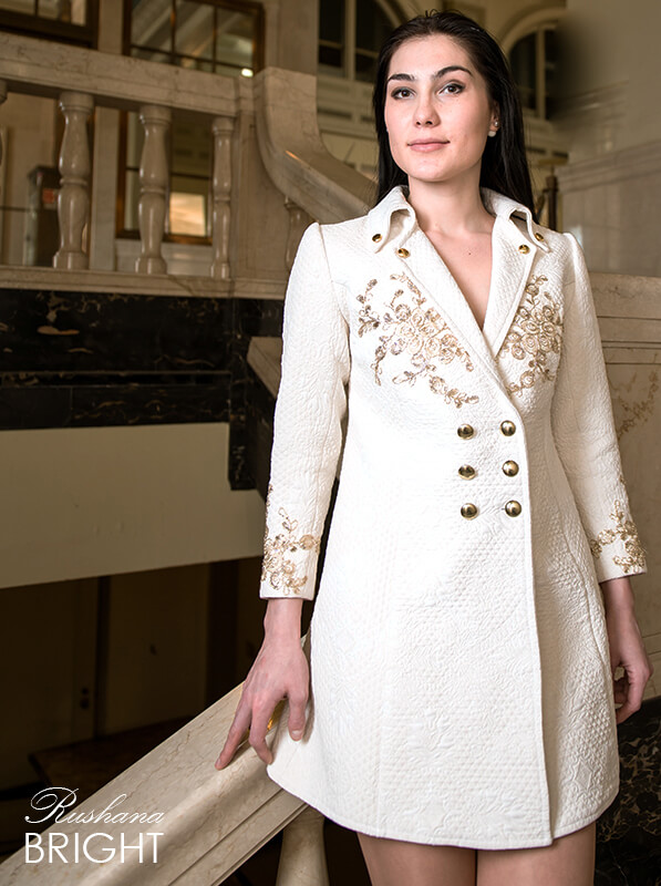 White Damask Blazer Dress for Work and Special Occasion