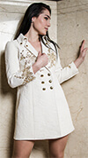Golden White Damask Blazer Dress with Sleeves